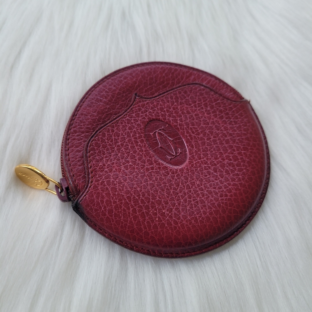 Cartier Bordeaux Leather Round Coin Purse